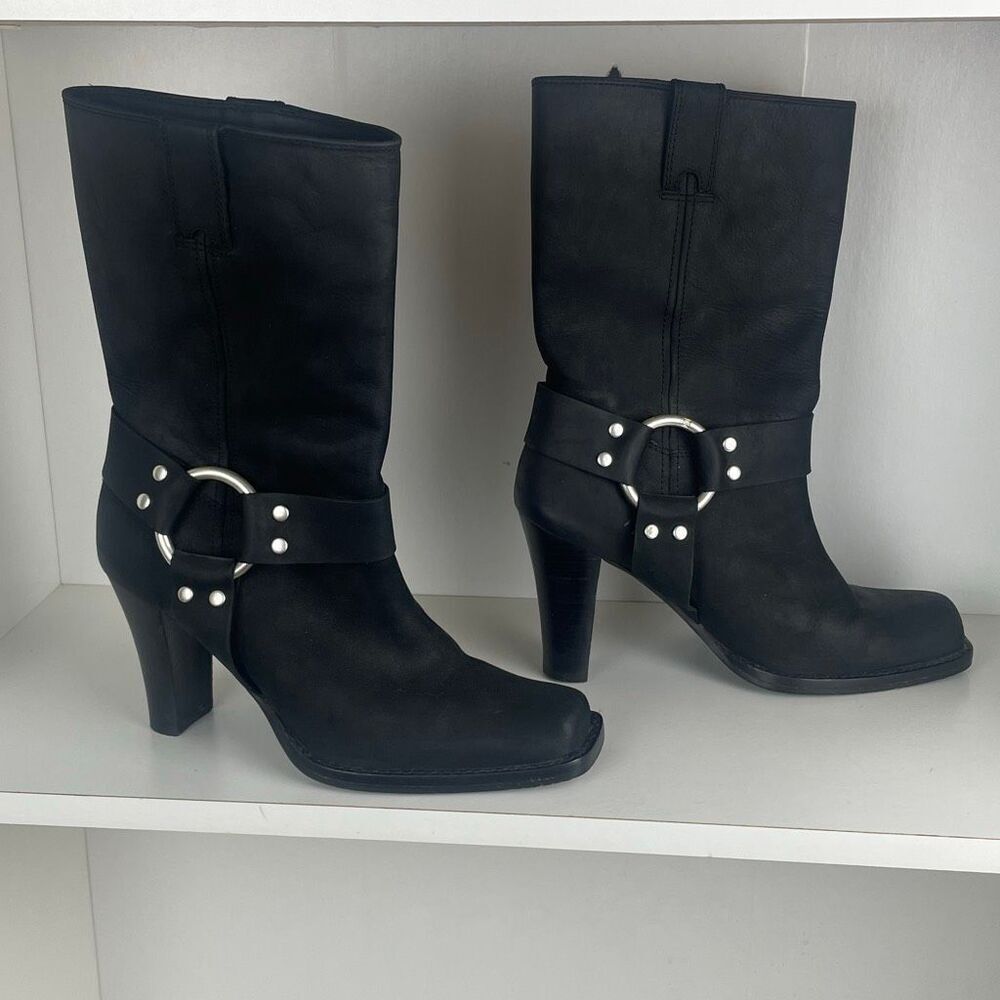 MICHAEL Michael Kors Heeled Moto Boot Black Leather 7